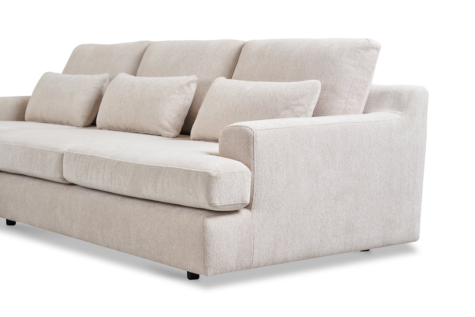 Roma Sofa 2,5-seter med sjeselong venstre. Tekstil Raven 24 Light Beige med sorte ben