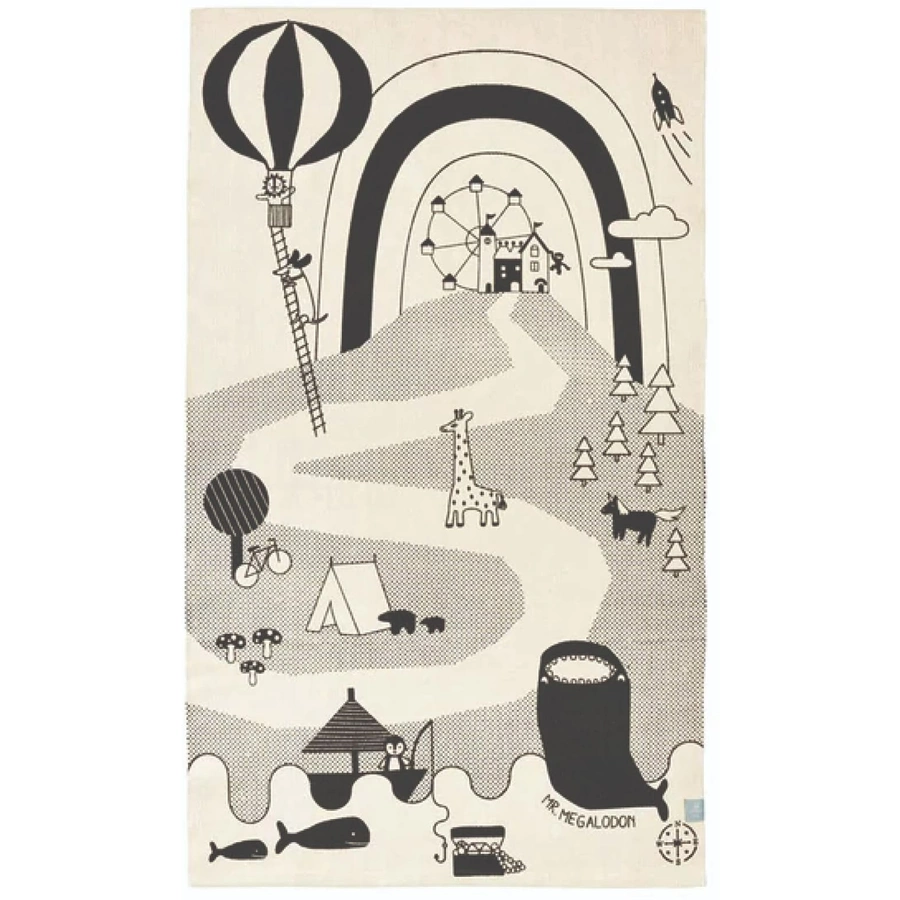 OYOY Vorleger Mr. Megalodon Adventure Rug off-white black