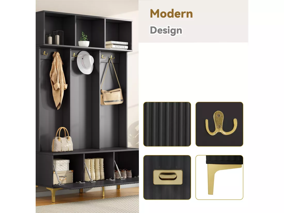 Vestiaire d'entrée moderne - avec porte-manteau et rangements à chaussures - Noir