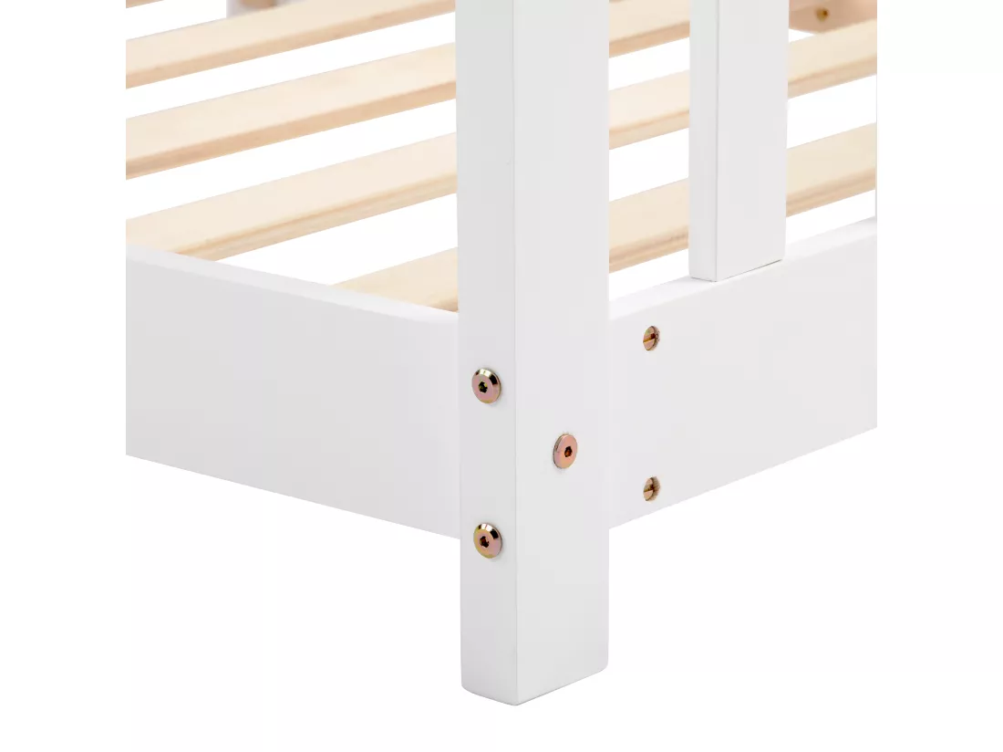 Lit cabane pour enfant, bois massif avec clôture et sommier à lattes, pour chambres d'enfants, blanc (200x90cm)