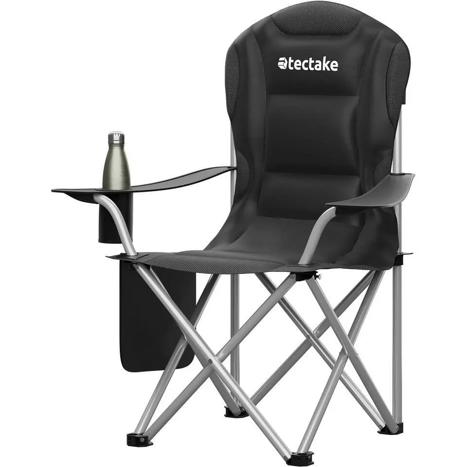 tectake Gestoffeerde campingstoel MTX, opvouwbaar, met bekerhouder, Zwart