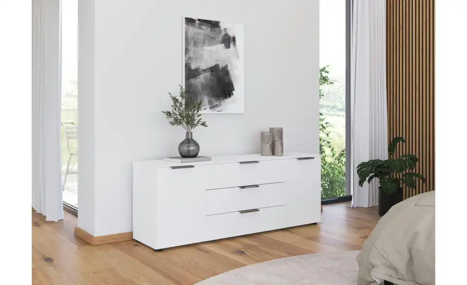 Sideboard Weiß Weiß Front: Dekor, Oberboden: Dekor verchromt