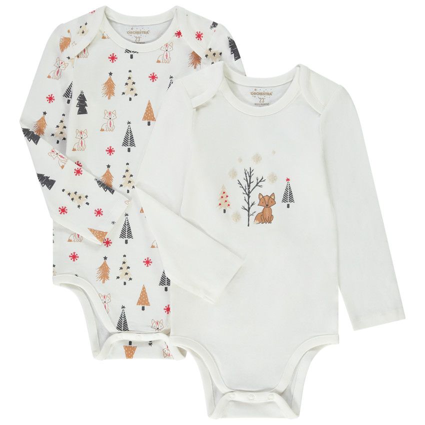 Lot de 2 bodies manches longues imprimé fantaisie pour bébé garçon - Ecru