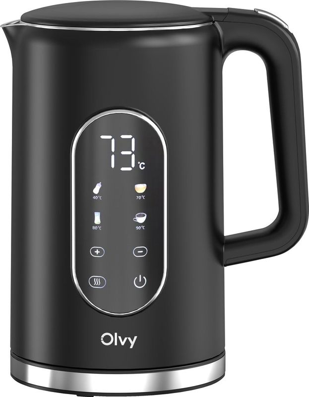 Olvy - Waterkoker - Zwart - 1,7L - 2200W - Temperatuurregeling - Warmhoudfunctie - Dubbelwandig Roestvrij Staal