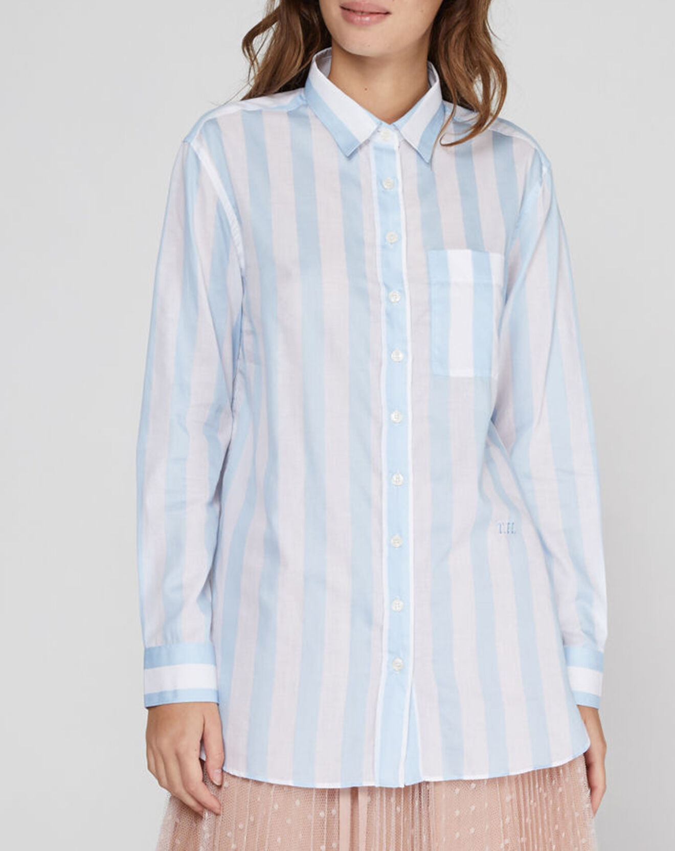 Tommy Hilfiger Chemise droite oversized rayures ciel/blanc