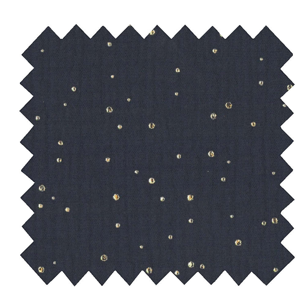 Coupon Tissu 1 M Gaze Pois Or Marine