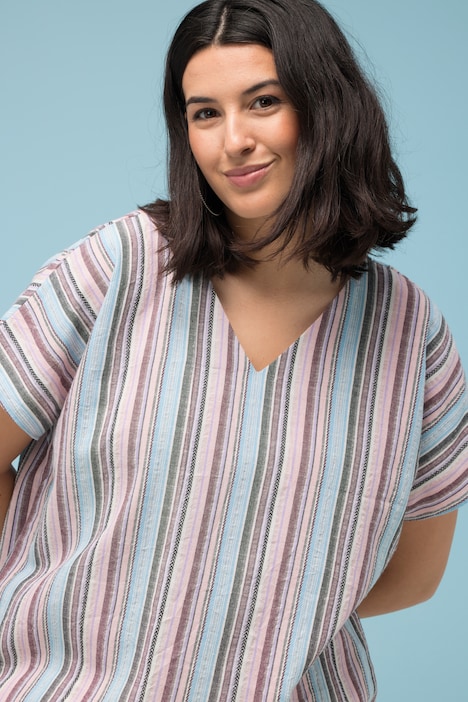 Blusenshirt, oversized, Streifen, V-Ausschnitt