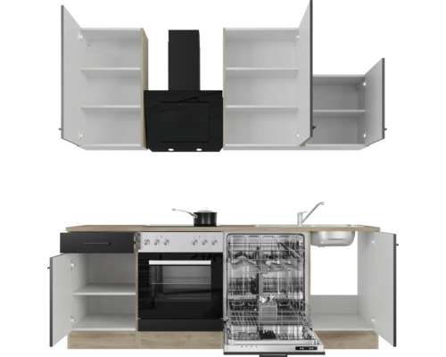 Flex Well keukenblok met apparatuur Capri 220 cm zwart mat gedemonteerde variant omkeerbaar 00012600