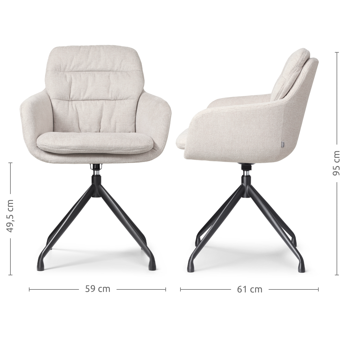 Eetkamerstoel Nola-Mia beige - zwart onderstel - set van 2