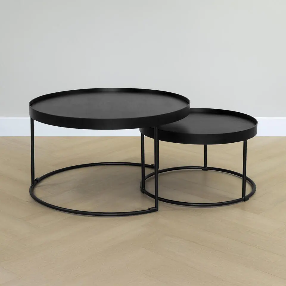 QUVIO Salontafel Sara - Set van 2 - FSC® mangohout - Metaal - Zwart