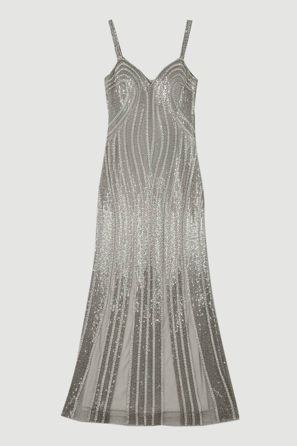 KarenMillen Robe Maxi Tissée à Encolure Cœur et Contours Perlés - Taille Petite