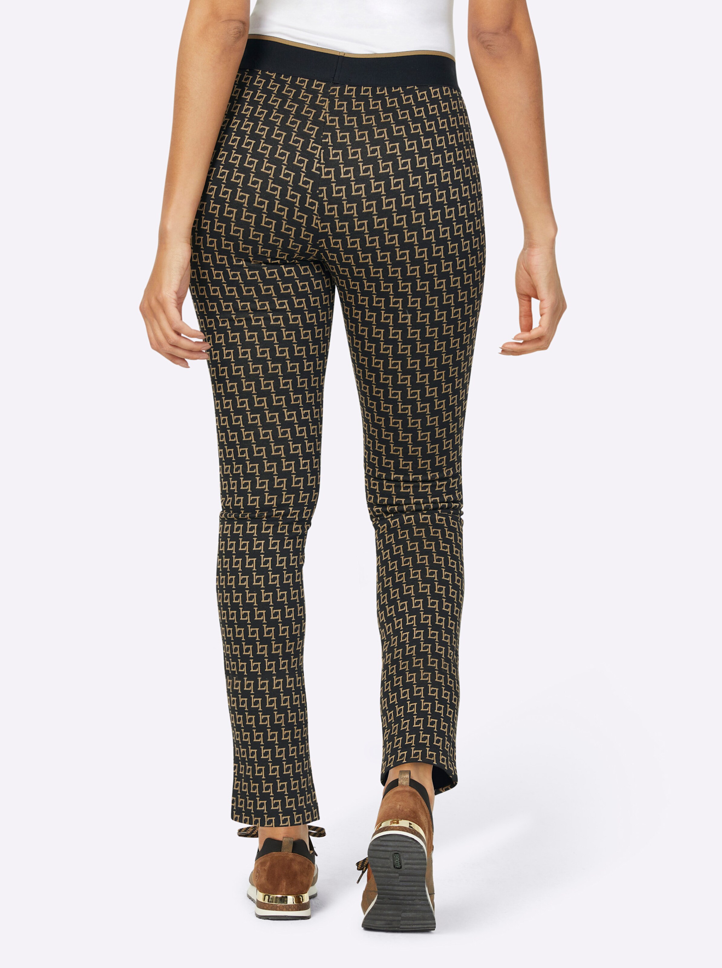 Jacquard-Hose in schwarz-camel-gemustert