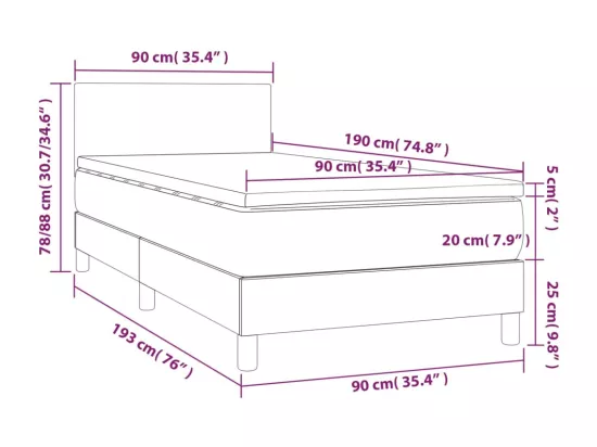 Sommier tapissier et matelas et LED Marron foncé 90x190cm Tissu