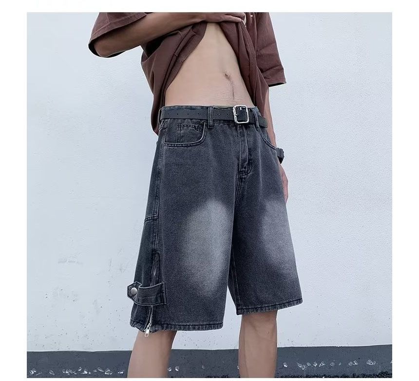 Femilina - Mid Rise Washed Denim Shorts