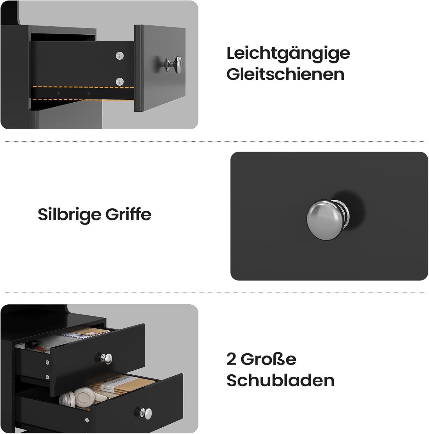 AOGLLATI Nachttisch mit Geheimfach,Nachtschrank mit Steckdose und LED-Beleuchtung Beistelltisch mit 2 Schubladen,1 Ausziehrega,1 Fach,Hochglanzoberfläch (2, Schwarz, 40x35x59cm)