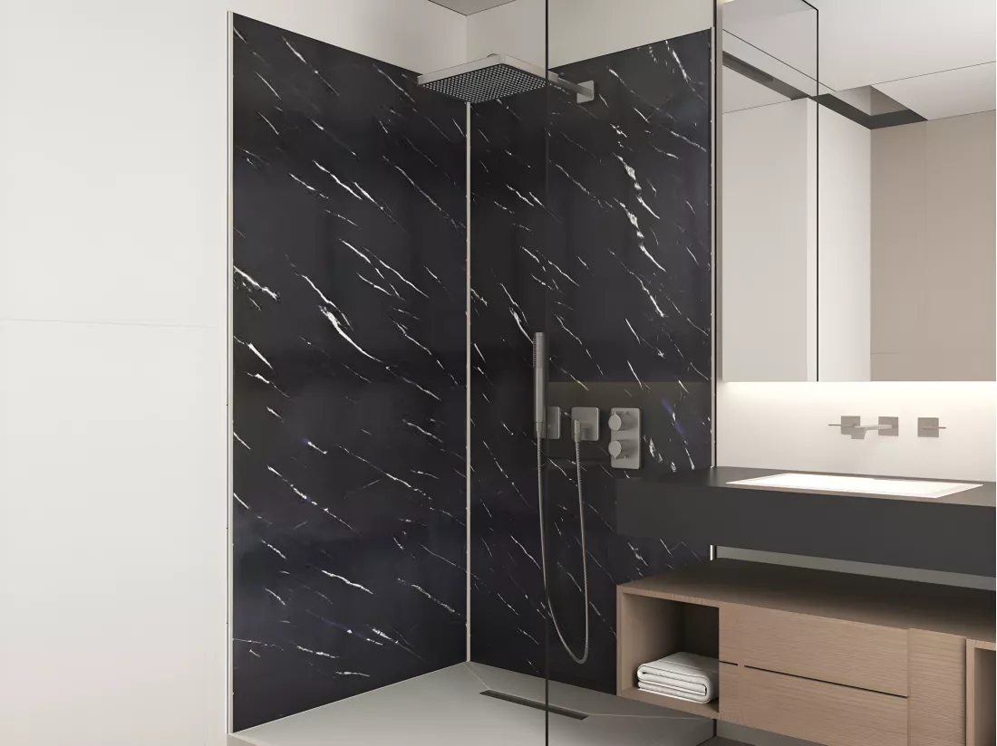 Lot de 2 panneaux muraux de douche effet marbre en aluminium avec profilés - 2 x L90 x H210 cm ENEKO