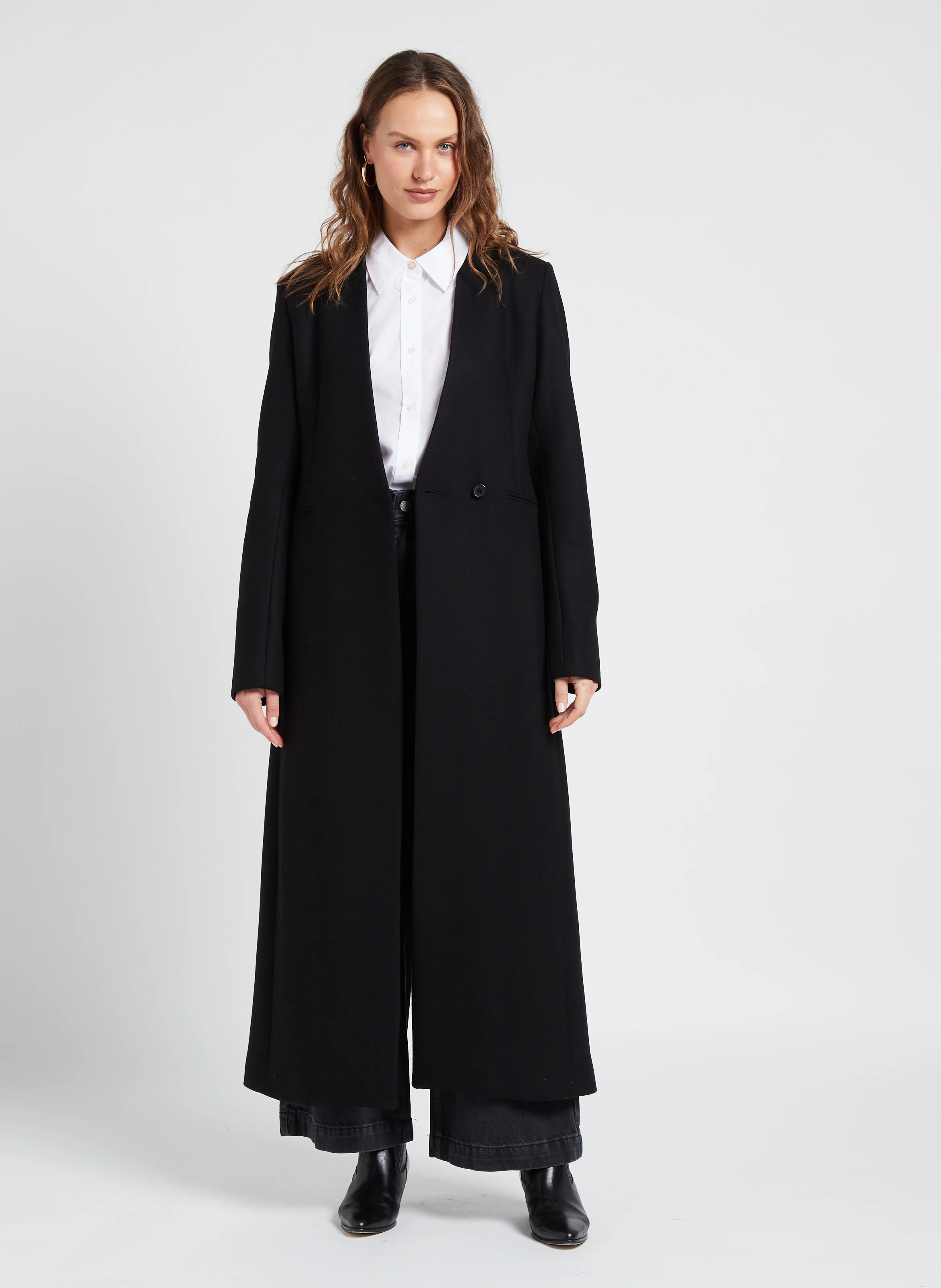 SOLO - Manteau col V en laine mélangée| Noir