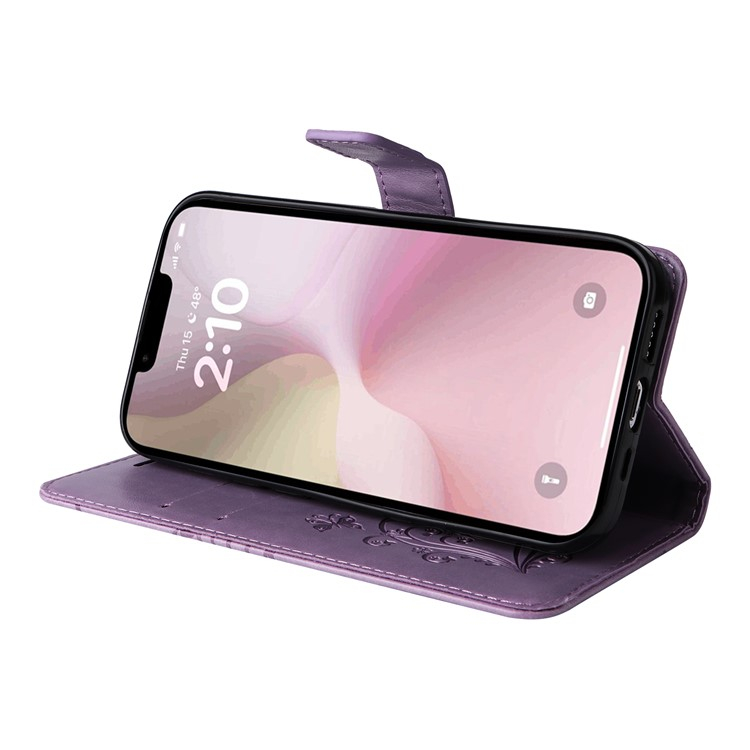 iPhone 16e Leder Tasche mit Kartenfach   Handschlaufe Schmetterling - Lila