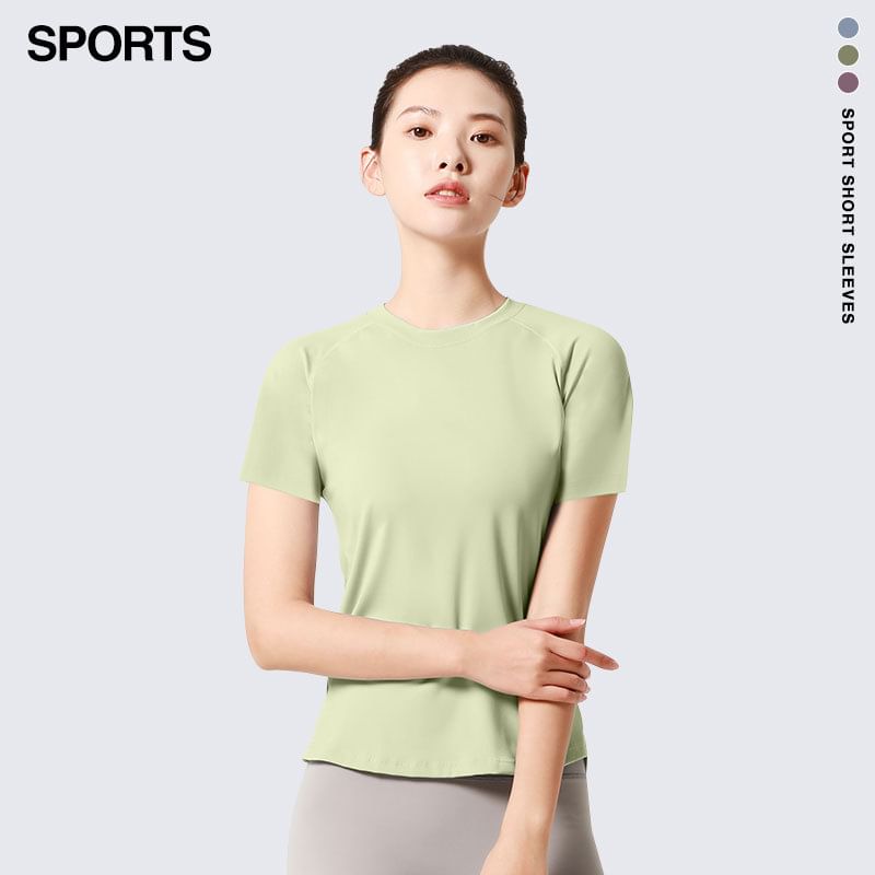 GearGal - Sport-T-shirt met korte mouwen, ronde hals en effen mesh-paneel