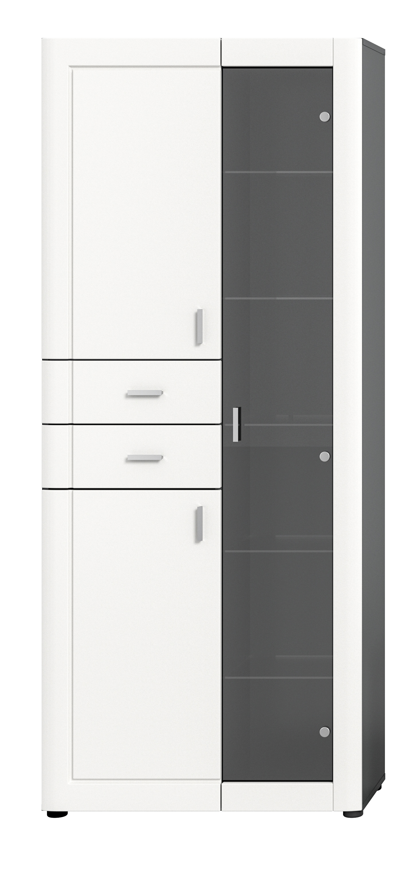 Vitrine LAGO 80 x 194 cm weiß matt/grau