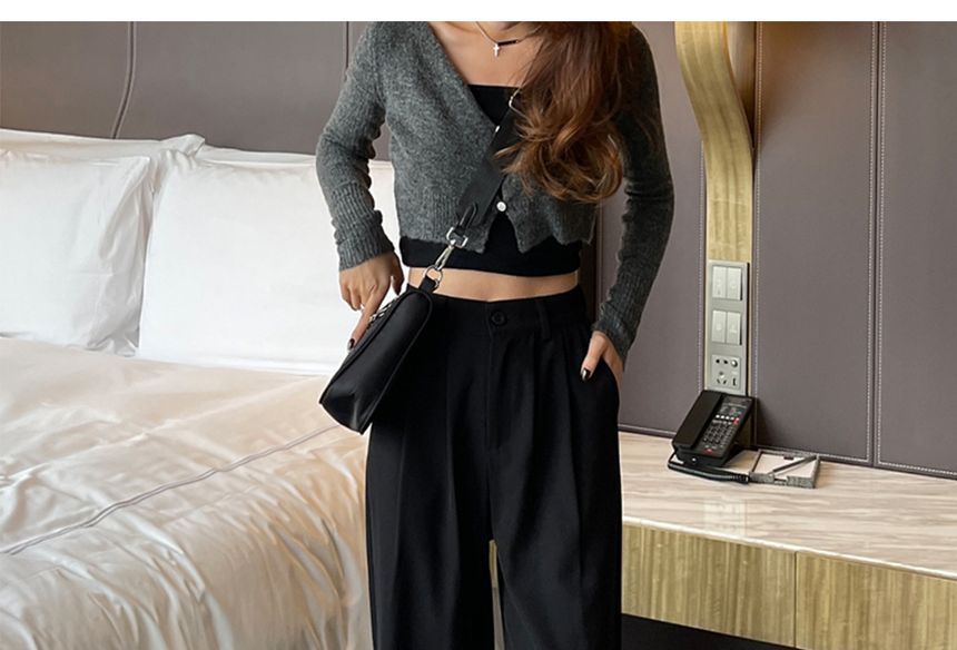 PERKARP - Hoge taille, effen, rechte broek
