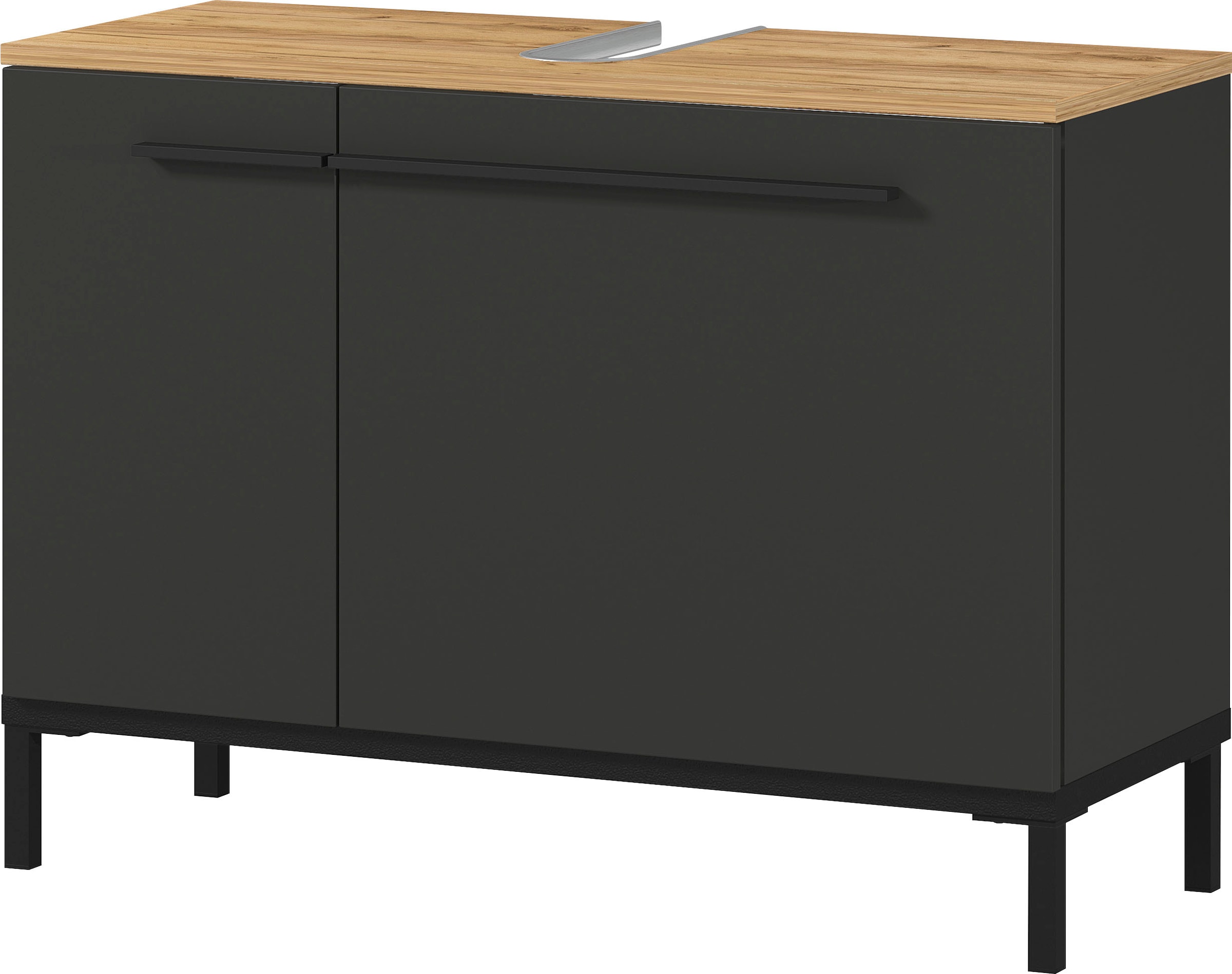 GERMANIA Waschbeckenunterschrank »Yonkers« Hochwertige ABS-Kanten, Griffe & hohe Füsse aus Metall, Breite 80 cm