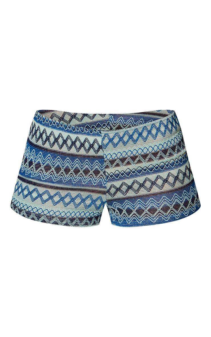 Bleu Ensemble Coordonné Short Aztec Texturé