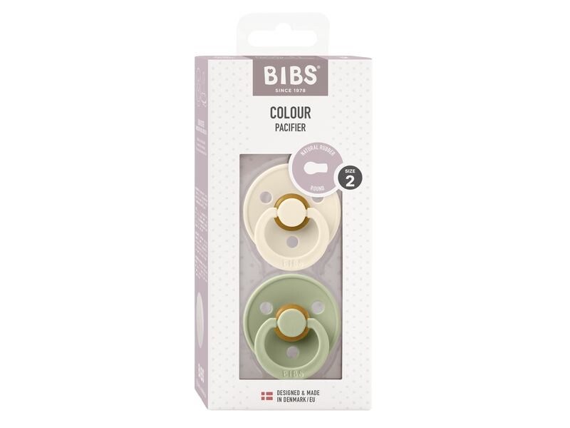 Bibs Nuggi rund Latex 2er Set Ivory/Sage Green 6-12 Mt. Doppelpack Schnuller für Babys