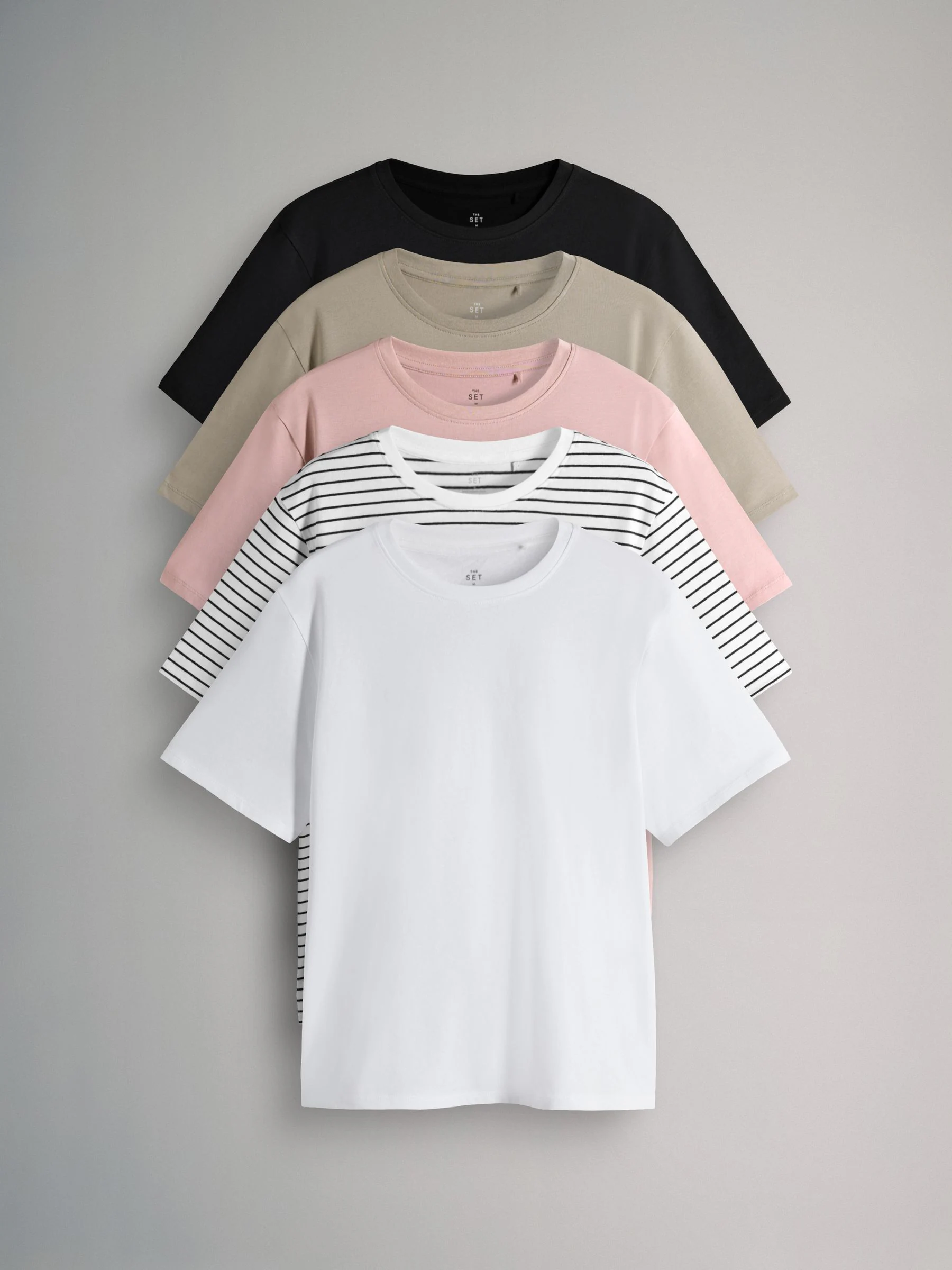 Zwart/Naturel/Poederroze/Crème/Streep - The Set verpakking van 5 ruimvallende T-shirts