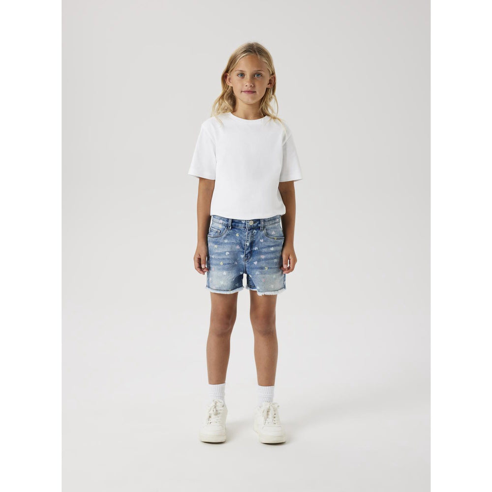 Køb Name It Medium Blue Denim Rose High Waist Mom Denim Shorts Noos