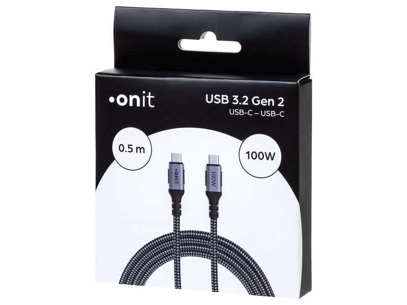 onit USB 3.1-Kabel USB C - USB C 0.5 m, Grau/Schwarz Verbindungskabel mit geflochtener Nylonummantelung