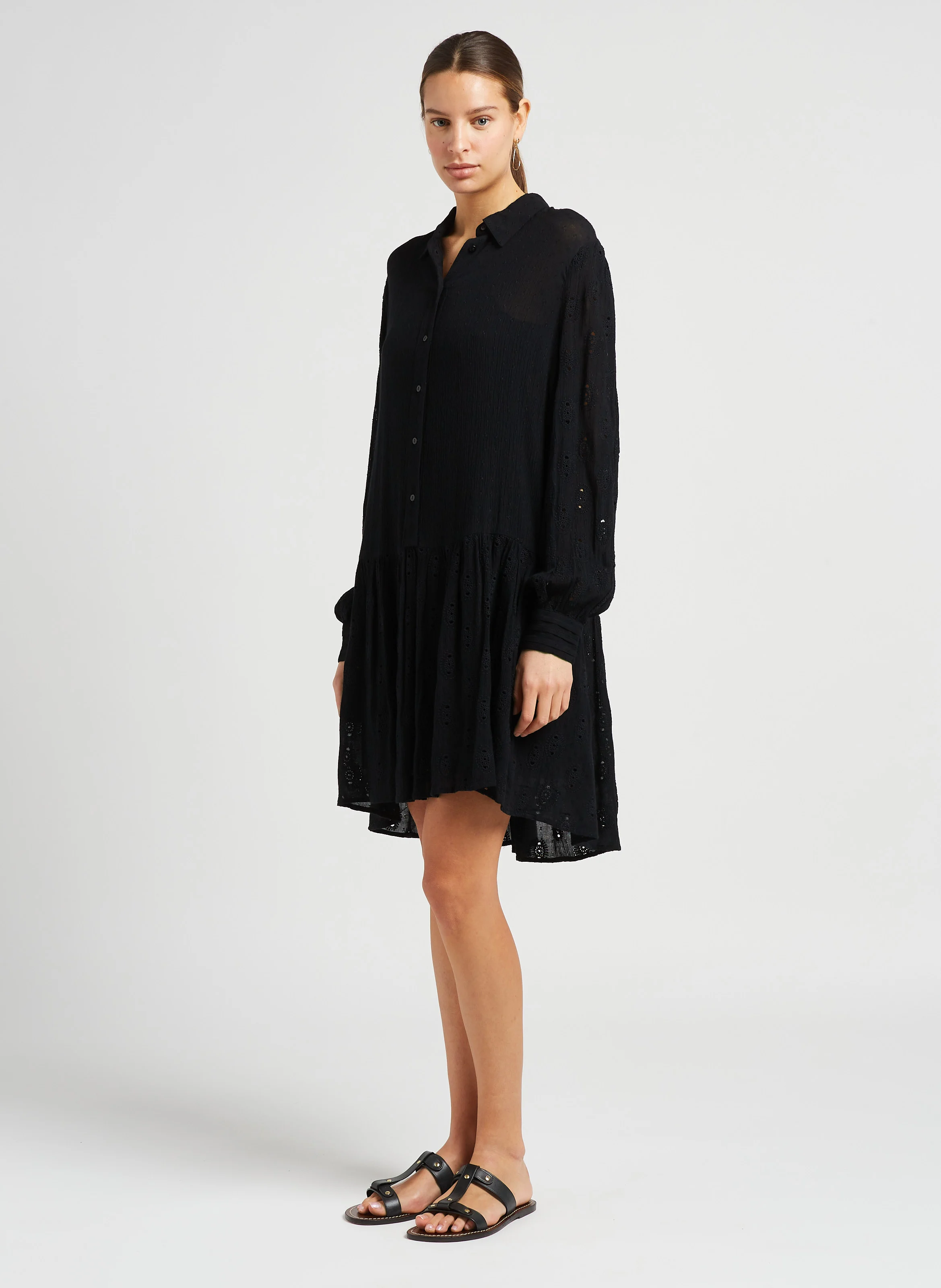ODETTE - Sandales plates en cuir python | Noir