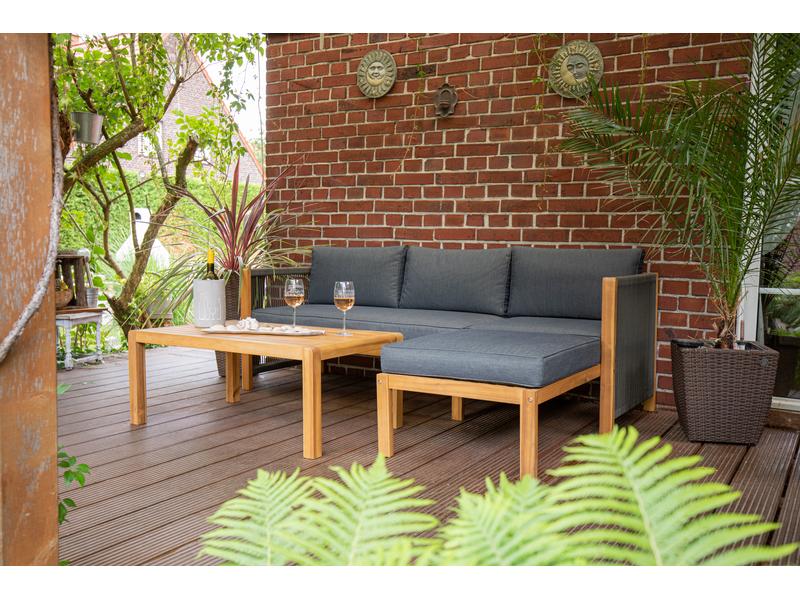 Acamp Loungeset Malaga Schwarz/Braun, 3 Sitzplätze Lounge- Set mit Tisch für den Garten