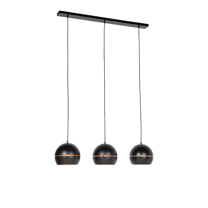 Design hanglamp zwart met gouden binnenkant 3-lichts - Buell