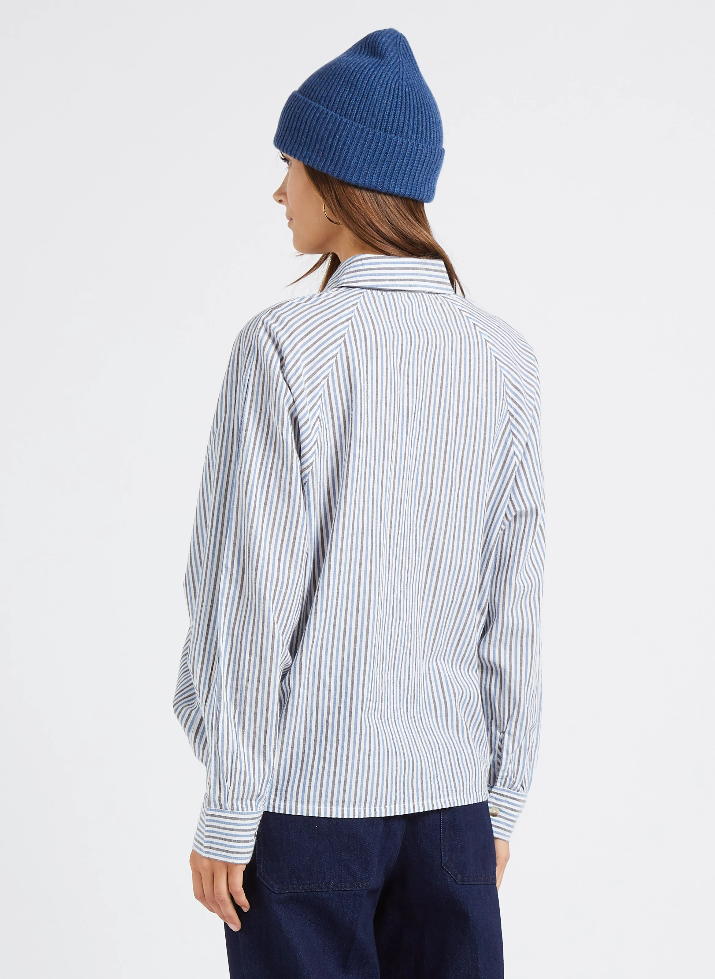 CHORAL - Chemise col classique à rayures en coton bio | Bleu