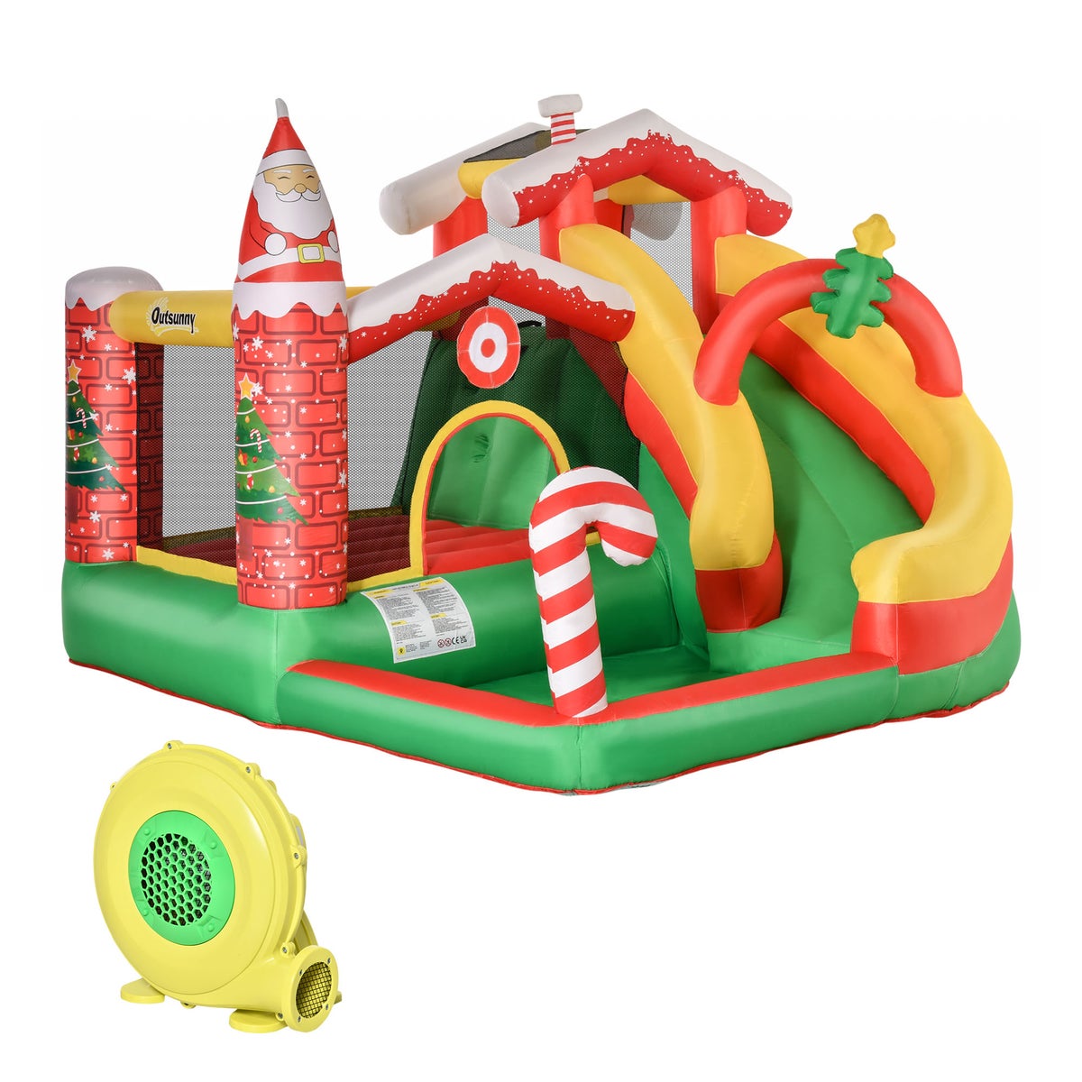 Opblaasbaar springkasteel Outsunny, 290 x 280 x 220 cm, Oxford-stof + polyester, rood + groen + wit