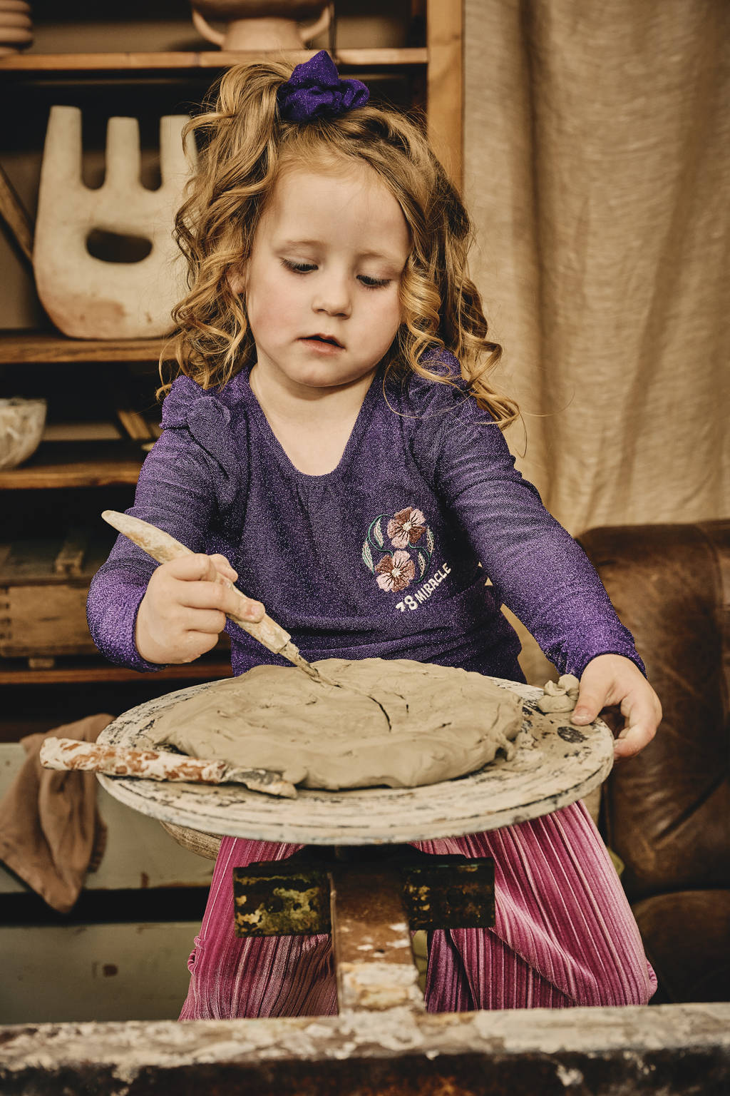 Z8 longsleeve Liva met glitters en ruches paars
