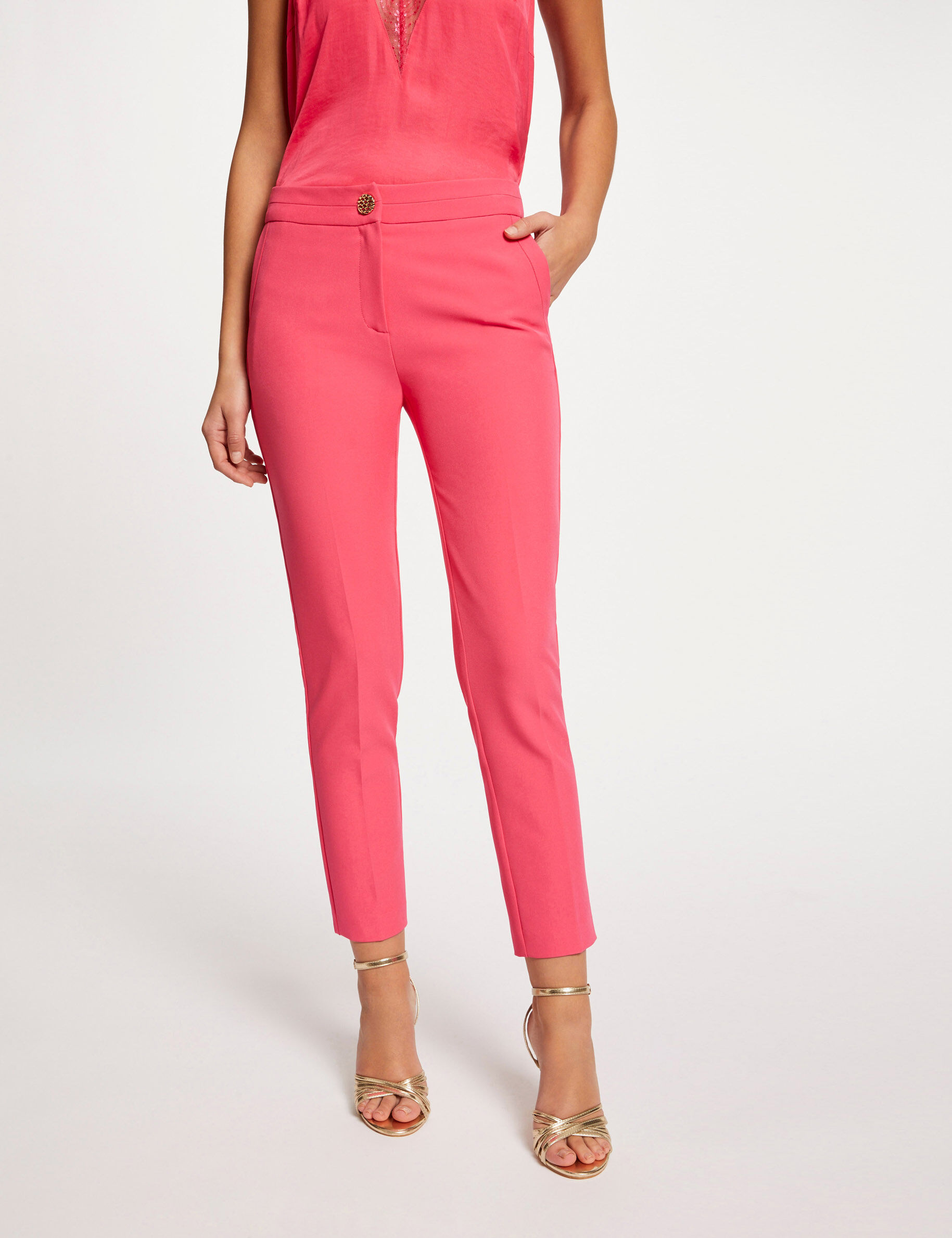 Pantalon city ajusté 7/8ème à pinces rose femme - rose