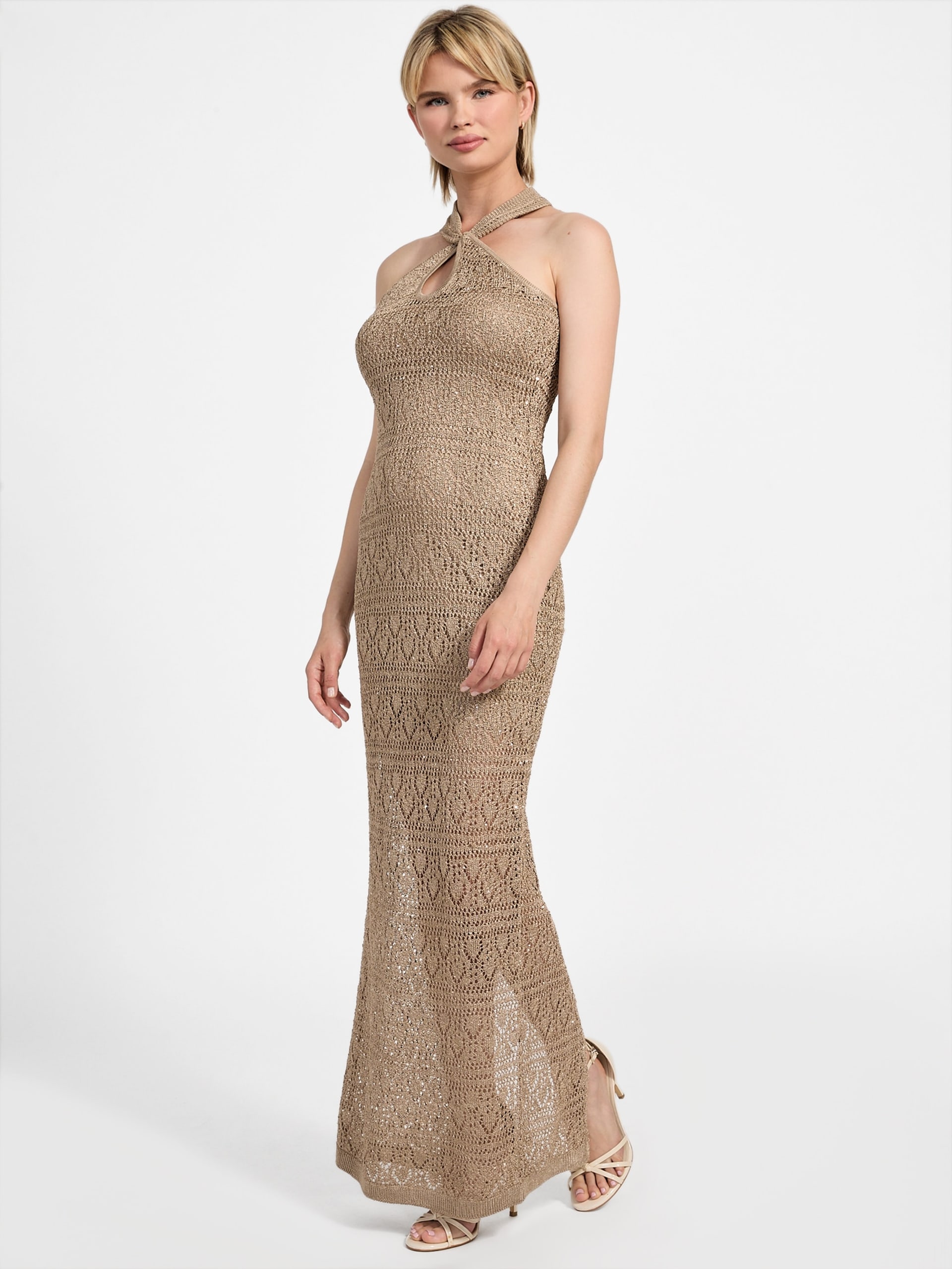 Vestido longo Cynthia com decote em forma de fechadura