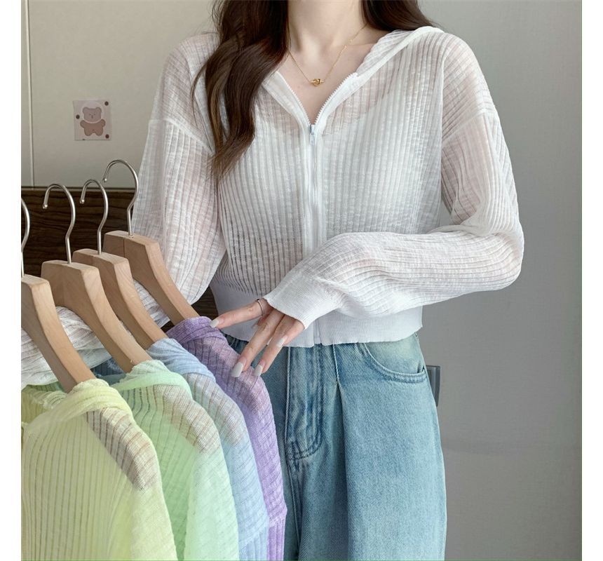 Allinya - Effen geribbeld vest met capuchon en rits