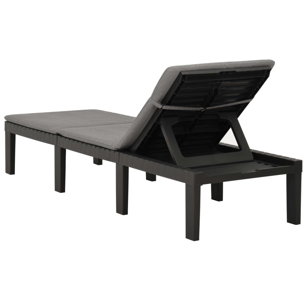 Transat chaise longue bain de soleil lit de jardin terrasse meuble d'extérieur avec coussin plastique anthracite