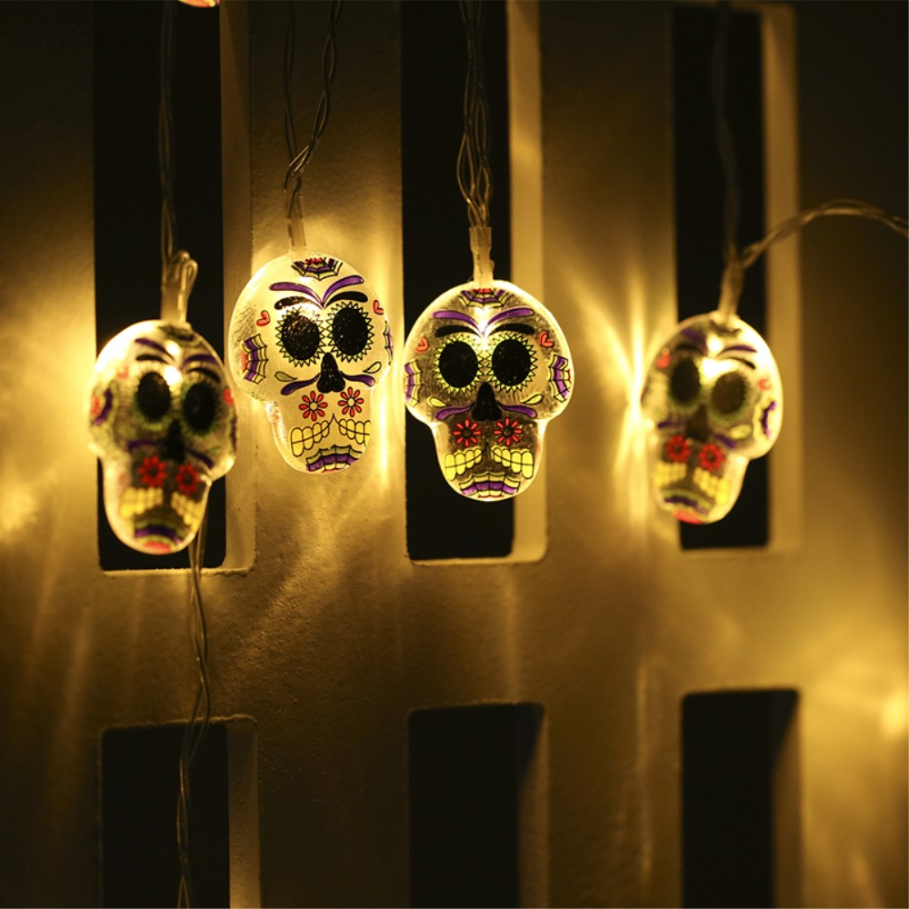 (1.5m) 10 LED's Halloween Party Deko Lichterkette La Catrina Totenkopf Beleuchtung (Batteriebetrieben) - Warmweiss
