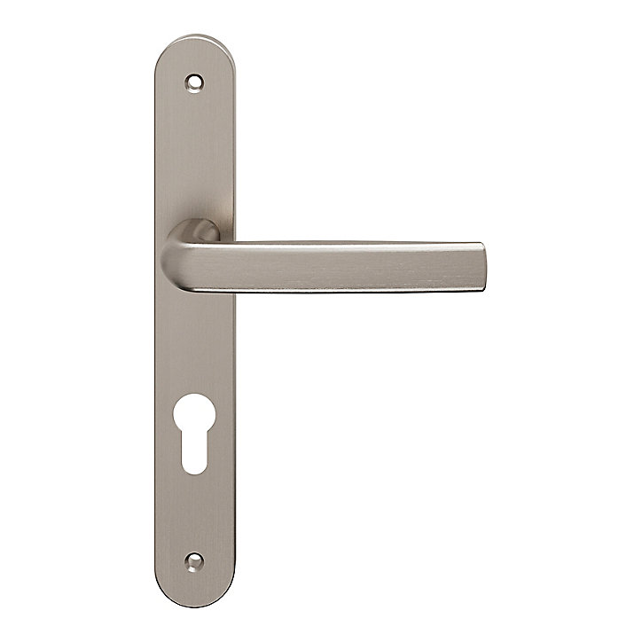 Ensemble poignée sur plaque Incurvé GoodHome Primel effet nickel satin gris L.126mm x l.33mm entraxe 195mm