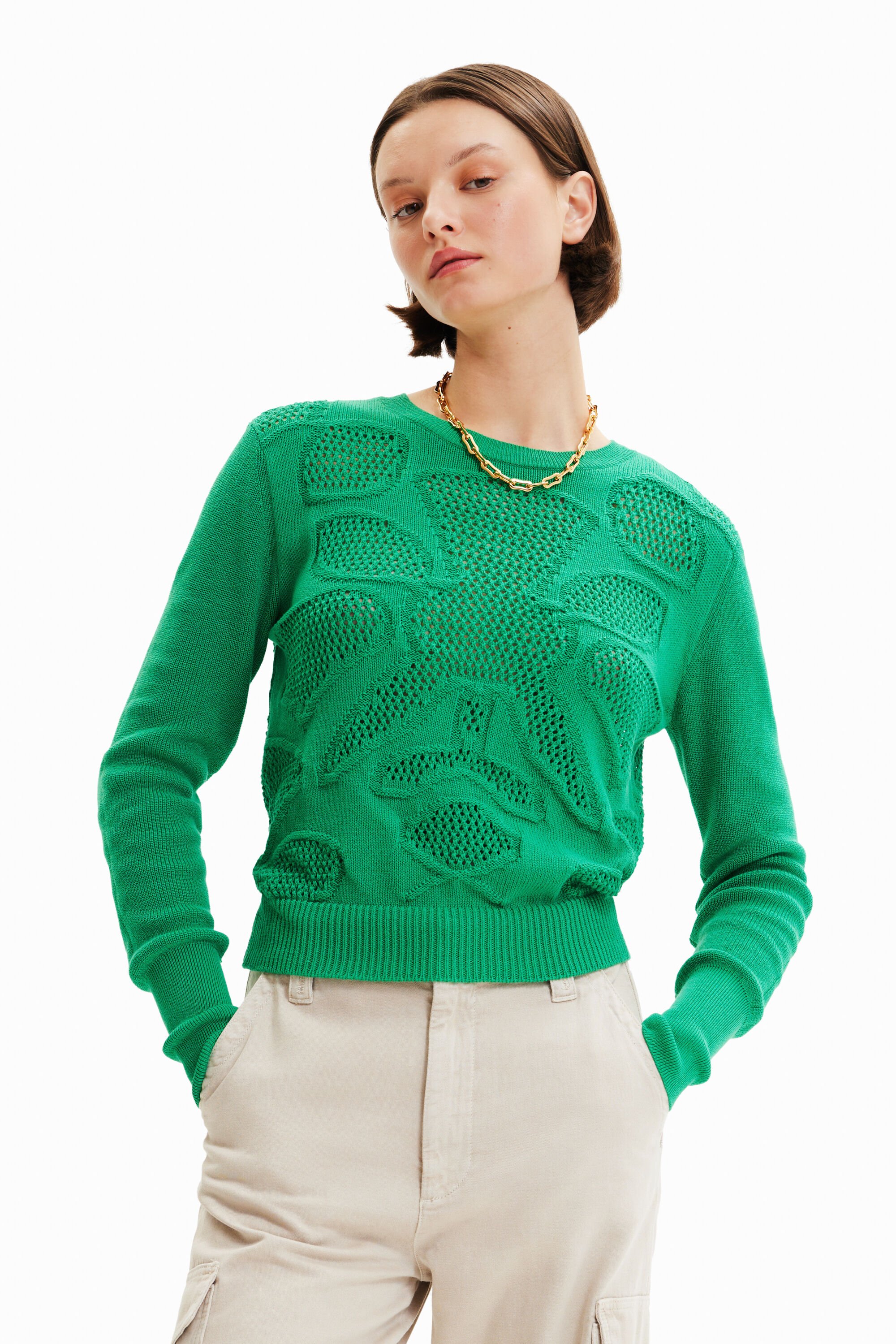 Pull motifs ajourés fleur
