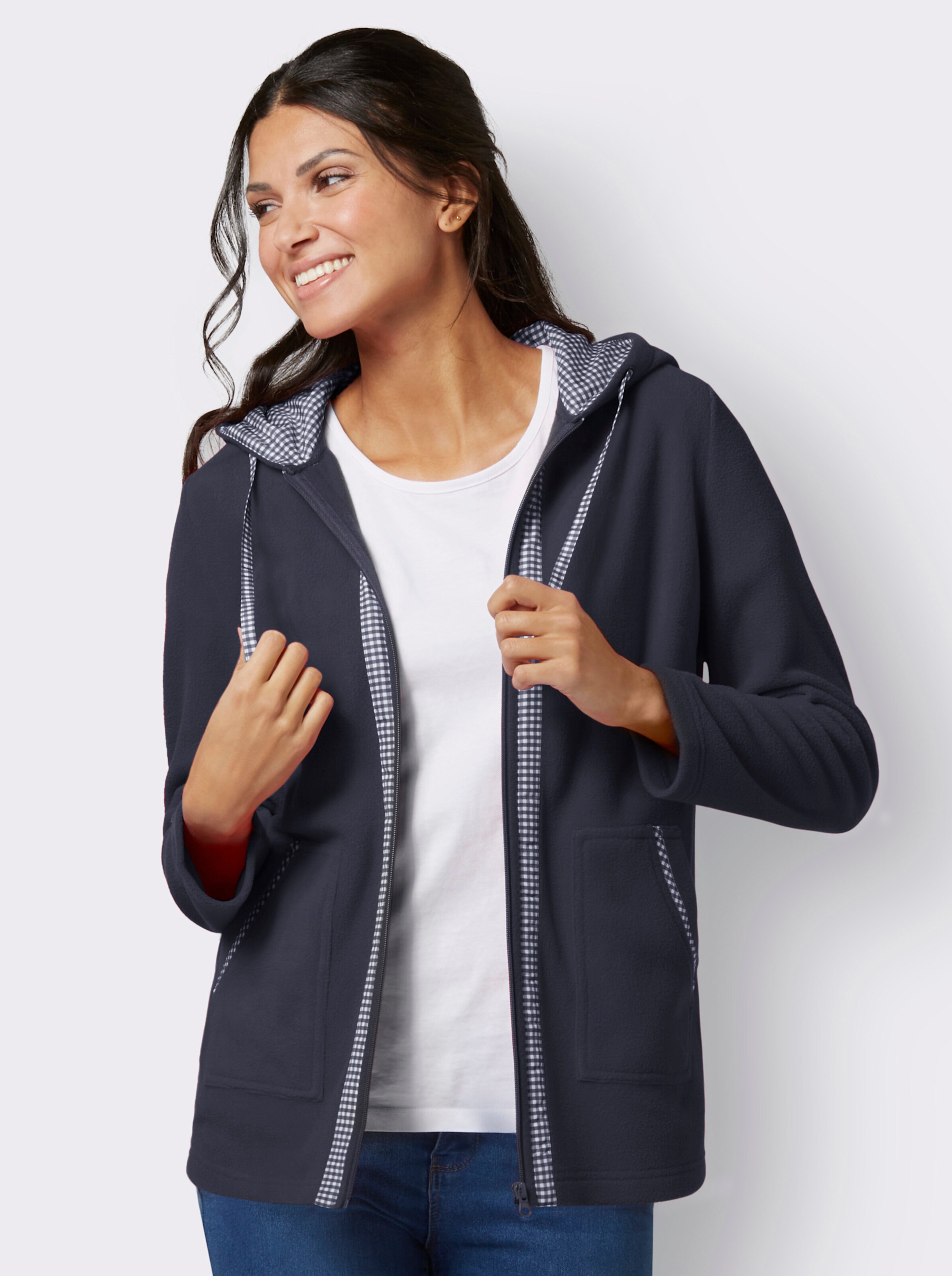 Fleecejacke mit Karo-Details