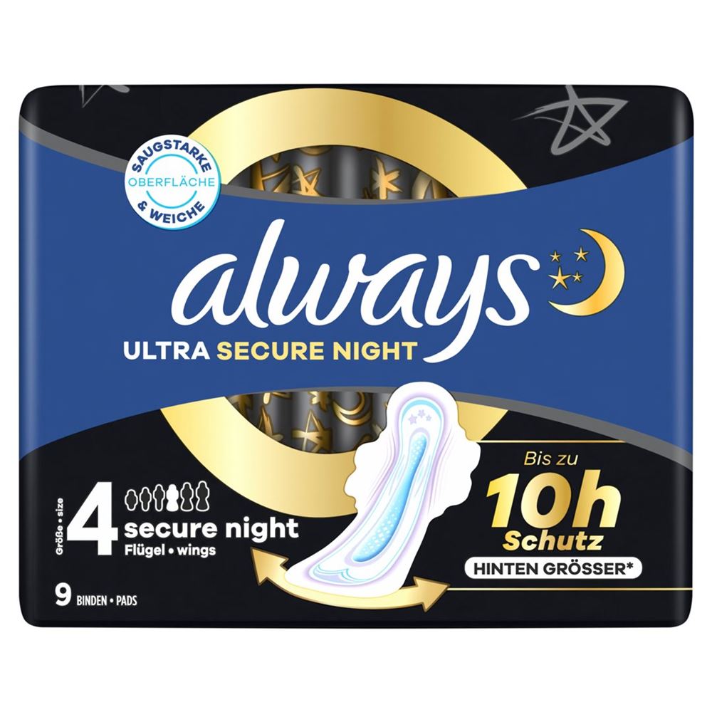 Always Ultra Binde Secure Night mit Flügeln 9 Stk