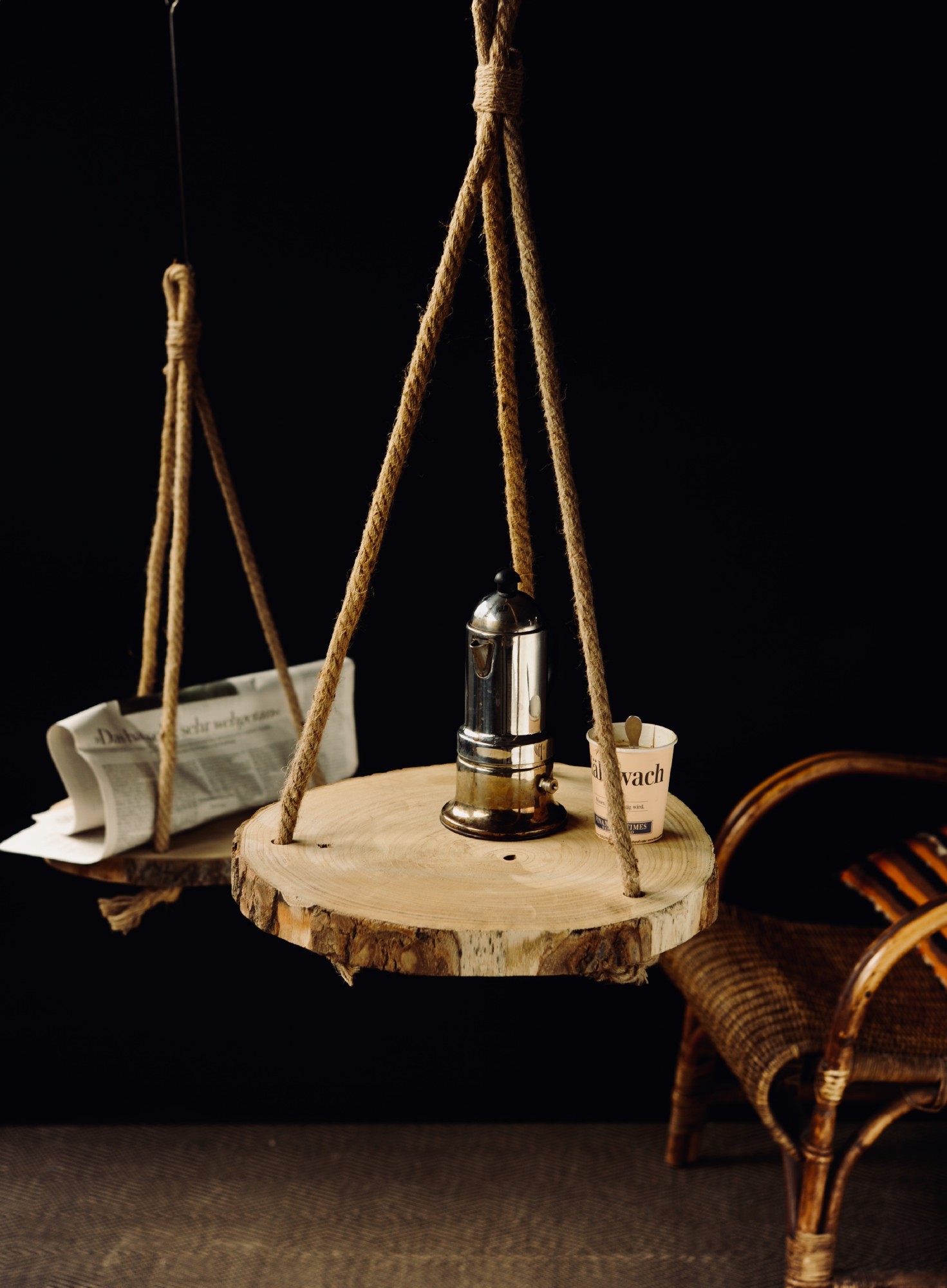 Hängende Holzscheibe, Ø 33 - 37 cm, H 60 cm von fischer's lagerhaus