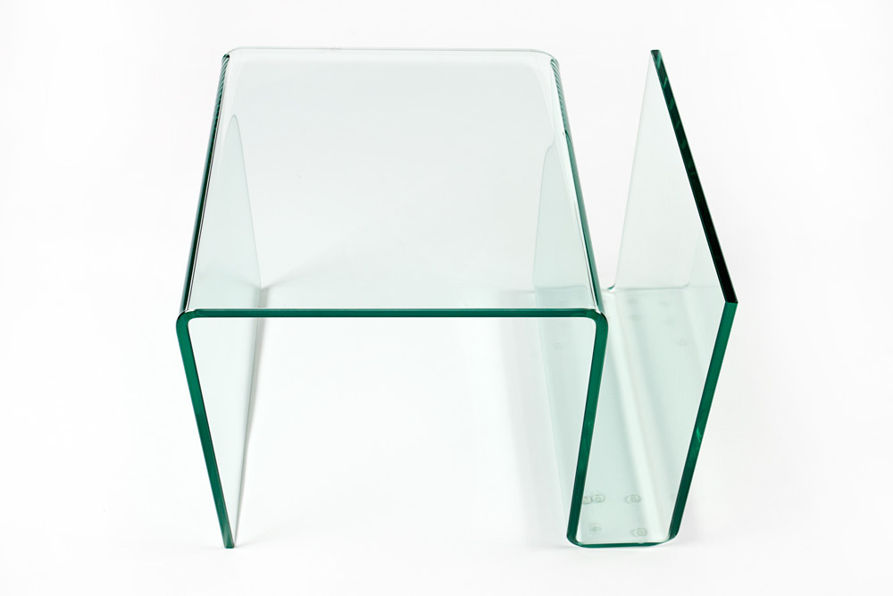 Extravaganter Glas Couchtisch FANTOME 50cm Beistelltisch mit Ablage für Magazine transparent