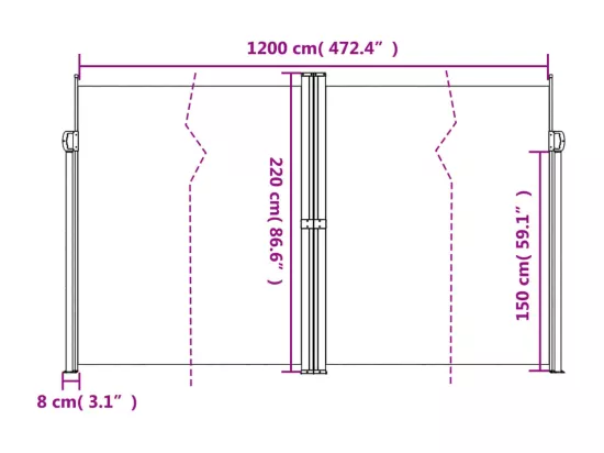 Auvent latéral rétractable taupe 220x1200 cm
