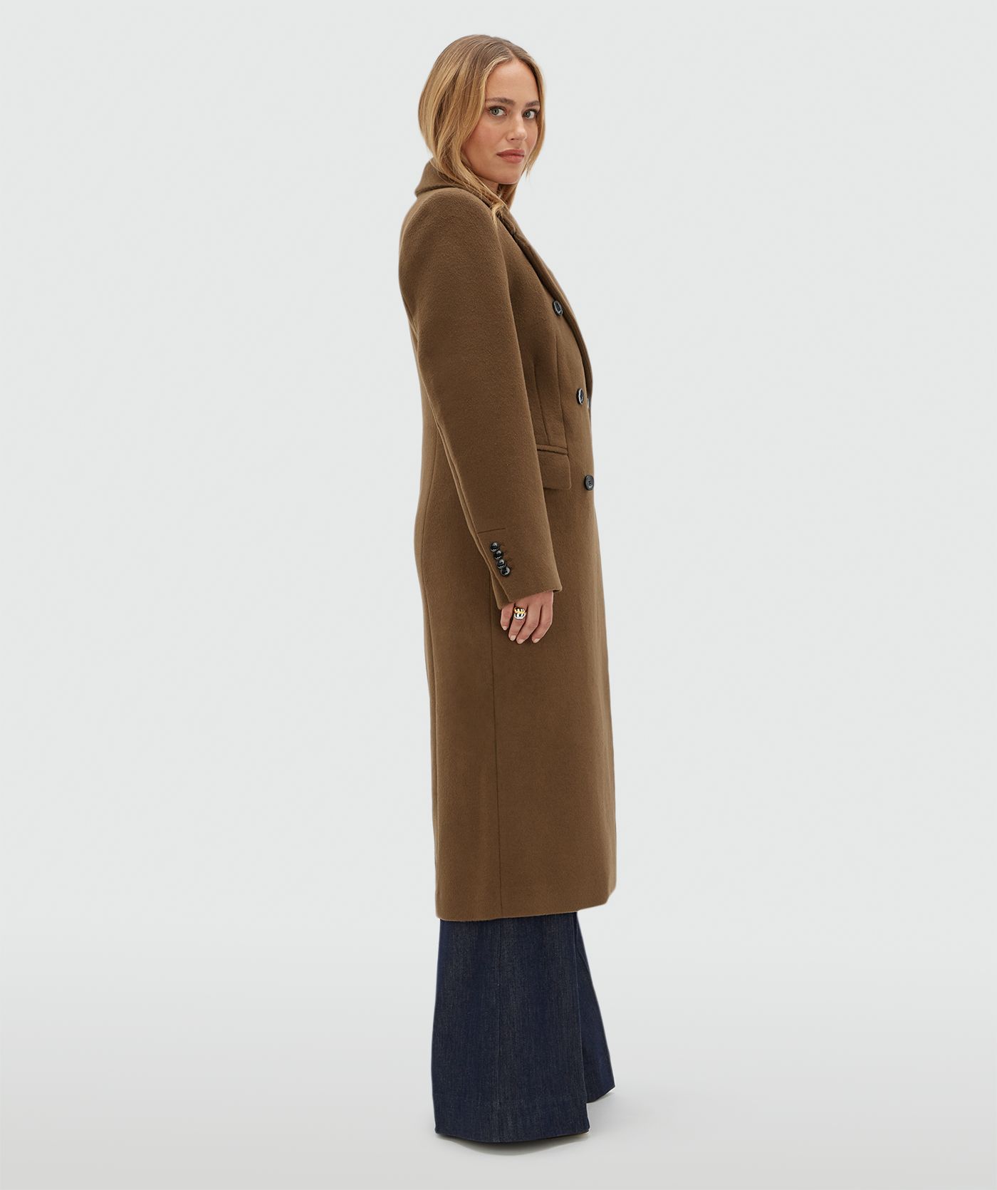 JV-REBECCA regular mantel met wol - khaki melange